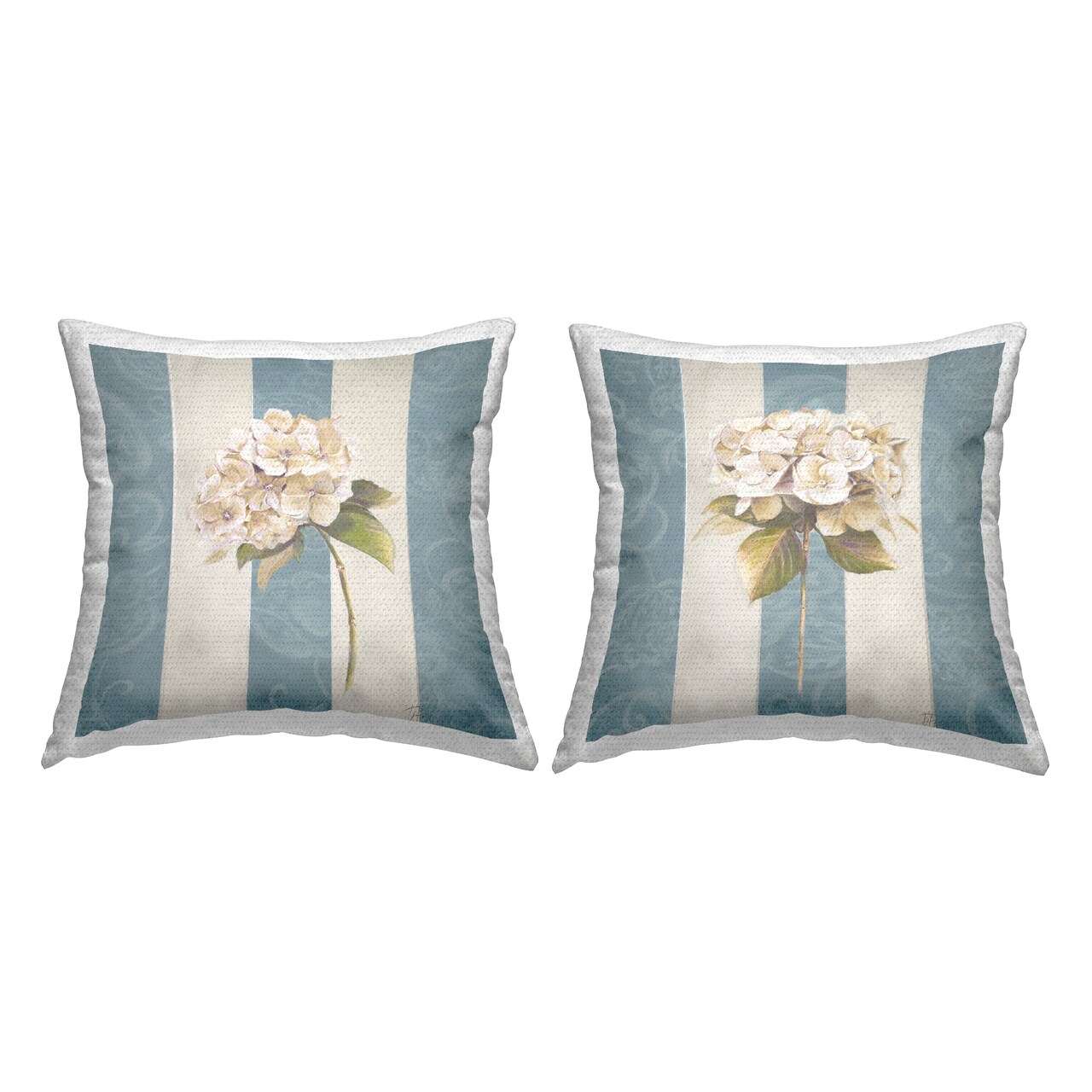 Hydrangea Sprigs on Stripes 2 PC Outdoor Printed Pillow Set Design by Patricia Pinto, 18 x 7 x 18